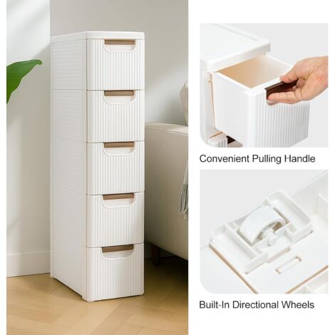 Small Bathroom Cabinet Rolling Narrow Bathroom Storage with Drawers and Wheels Mobile Bathroom Cabinet Suitable for Living Room and Bedroom 4 Drawer (4 Drawer) (1/5)