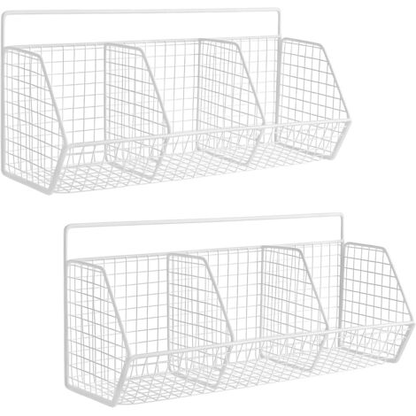 2PCS Wall-Mounted Kitchen & Bathroom Baskets  White Metal Wire Shelves No-Drill Adhesive Storage Organizer for Kitchen, Shower, or Home