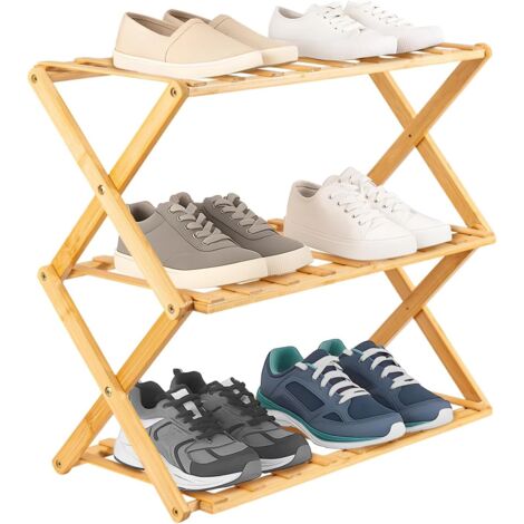 3-Tier Bamboo Shoe Rack Portable Foldable Bamboo Shoe Storage Rack for Corridor Bedroom Small Spaces No Installation Required (1/5)
