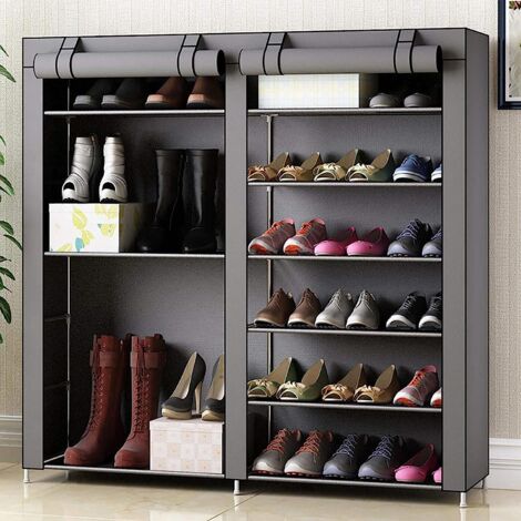 6 Tiers Shoe Rack Canvas Dustproof Shelf Organiser With Dustproof Cove Organizer Hold Up To 36 Pairs Shoes (Grey) (1/5)