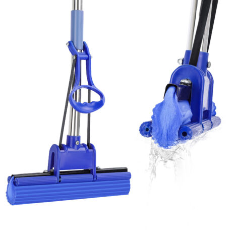Sponge Mop with Super Absorbent Sponge Heads Floor Cleaner with Telescopic Handle Self-Wringing Wood Floor Mop for Hardwood Laminated Floors Bedroom Kitchen Bathroom, Multi