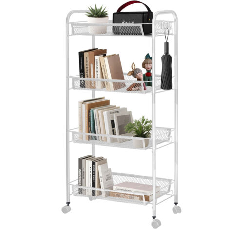 Trolley on Wheels Mesh Storage Trolley Snack Vegetable Rack Acrylic Shelf Storage for Bedroom Kitchen Bathroom (Black, 3 Tier) (1/5)