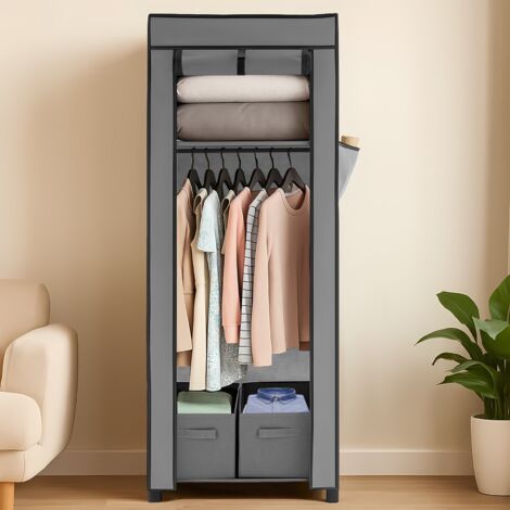 Canvas Wardrobe 161  59  45cm, Wardrobes for Bedroom, New Base Design Fabric Wardrobes with 2 Storage Boxes and Side Pockets, Portable Wardrobe Suitable for Home, Apartment, Dormitory