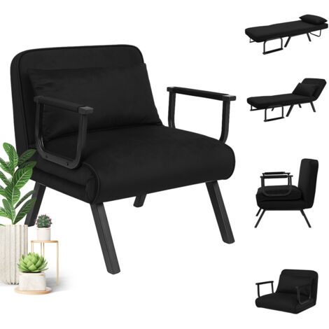 3-in-1 Sofa Bed Chair, Convertible Adjustable Folding 5 Position Sleeper Chair Beds with Back, Upholstered Seat Single Flip Chairs Leisure Floor Couch for Small Space/Apartments (Black) (1/5)