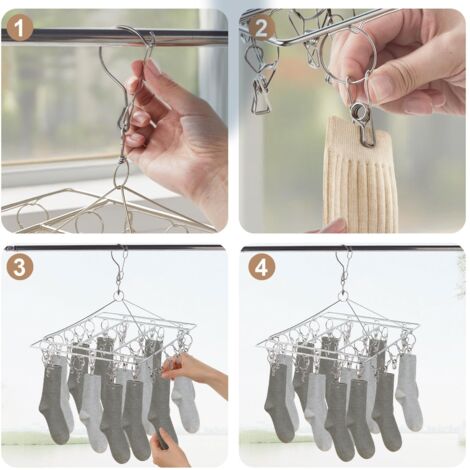 Folding Sock Dryer with 36 Pegs Sock Hangers for Drying Stainless Steel folding Sock Underwear Hanger Rectangle Laundry Metal Multi Peg Drying Rack Laundry Pegs for Socks Underwear Bras Baby Clothes (1/5)