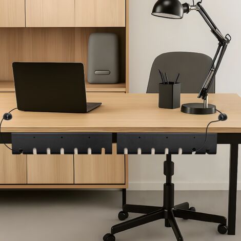2-Pack Under Desk Cable Management Tray with Self-Adhesive Cable Clips & TiesBlack Metal Cable Racewayfor Office and Home Wire Management