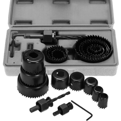 11-Piece Carbon Steel Hole Saw Drill Bit Kit - Metal and Wood Sheet Cutter Set with Mandrels - Sizes Range from 19mm to 64mm (1/5)