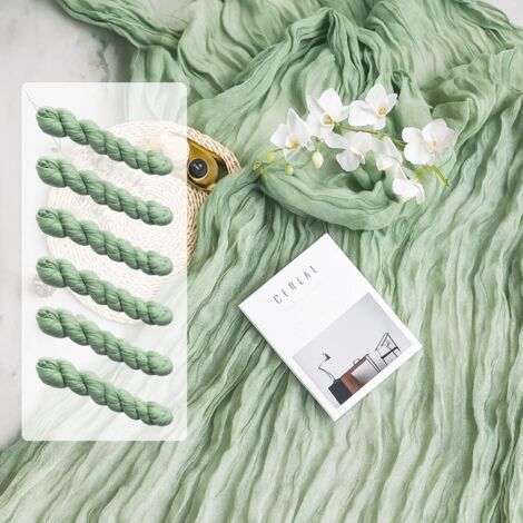 Table Runner 6 Packs - 6ft / 180cm Sage Green Cheesecloth Table Runner Tablecloth Sheer Boho Mesh Pastel Crinkle Wedding Bridal Shower Party Centerpiece Table Baptism Christmas Decor