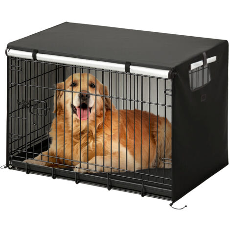 Dog Crate Cover 49 Inch Dog Cage Crate Cover Pet Windproof Cage Cover with Roll Up Door and Breathable Mesh Windows for Indoor and Outdoor Use Black