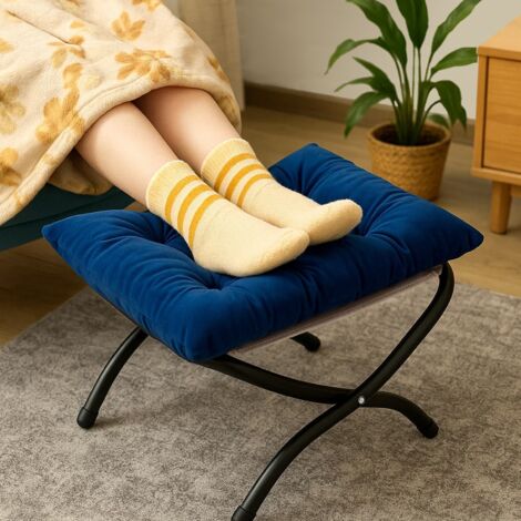 Foot Stool Foldable Foot Stool Living Room with Metal Legs Small Footstool for Living Room Garden and Balcony Dark Gray 44 41 38CM (Short Pile, Dark Blue)