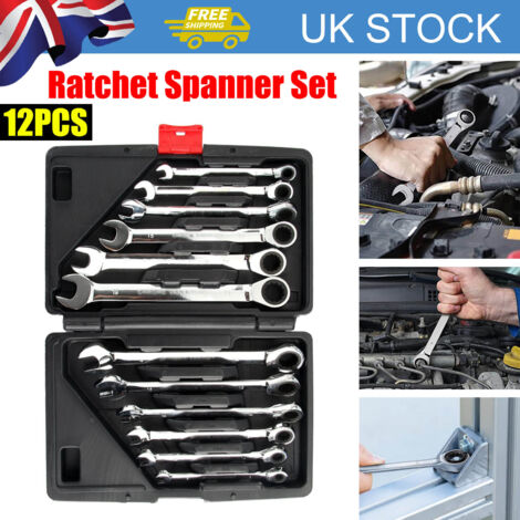 12 Pcs Fixed Ratchet Spanner Set 8-19mm, Best Value Metric Combination Wrench Set, Chrome Vanadium Spanner with Storage Box for Home Maintenance, Garage, Auto Repairs (1/5)