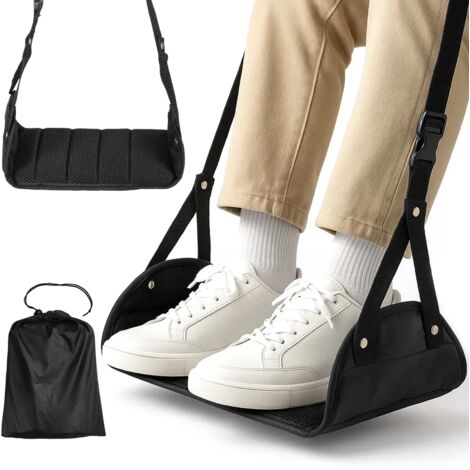 CROWNSHOP Airplane Foot Rest 23X20CM Flat Travel Foot Rest Portable Adjustable 53-83CM Folding Hanging Foot Hammock Travel Essentials No Clashing for Airplane Office Under Desk Car Home Anti Swelling