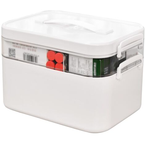 Medical Box Storage - 2 Layer First Aid Box Compact Medicine Chest Container - Portable Medical Storage & Organiser for Home, Office, Car, Travel (15.5x16.5x23.5cm)