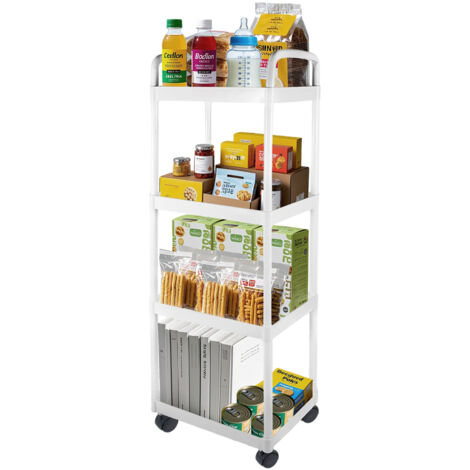 3-Tier Storage Rack Storage Trolley Cart On Wheels Bathroom Storage With Handle Kitchen Storage Utility Cart Space Rack Space-Saving Mobile Shelving Organizer (White)