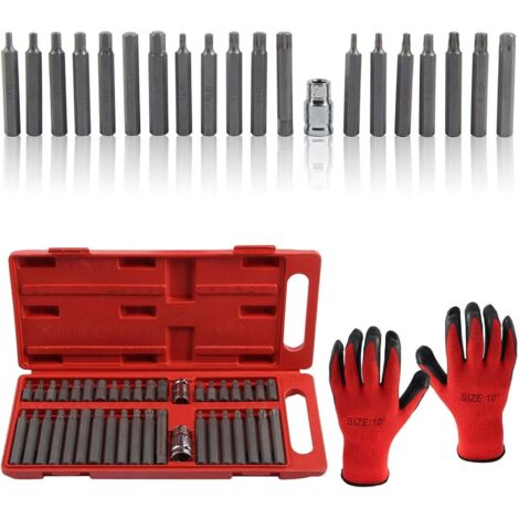 Bit Set Torx Bit Set 40Pcs 1/2inch 3/8inch Star Bit Socket Set Hex Star Torx Spline Socket Bit Set Tool Kit with Work Gloves Hex Bit Socket Set for Internal Torx Screws (1/5)
