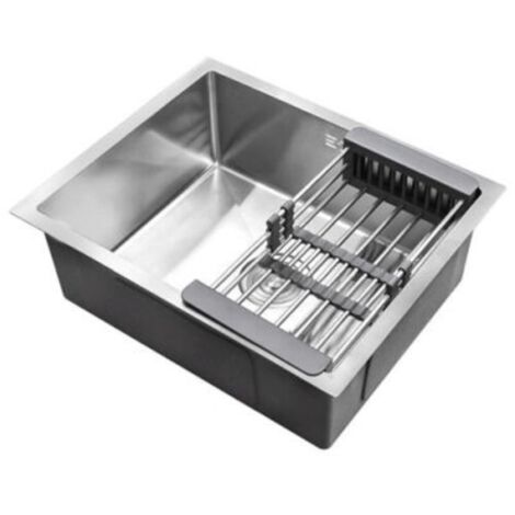 Stainless Steel Kitchen Sink with Drain Basket Soap Dispenser and Overflow Set 550x440mm Single Deep Square Bowl Sink for Undermount Inset Installation