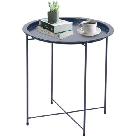 Tray Metal Side Table 47x50cm Small Side Table With Removable Round Tray Round Coffee Table for Outdoor or Indoor for Home Kitchen Grey (1/5)