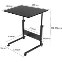 Mobile Laptop Table Standing Height Adjustable Computer Desk Laptop Table for Sofa and Bed 40 60(67 80) cm(Black)
