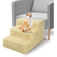 Dog Steps 3 Steps Pet Stair Step for Bed 45x35x30cm Pet Stairs Pet Ladder with Washable Non Slip Plush Cloth Cover for Dogs and Cats (Beige)