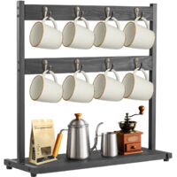 2-Tier Mug Tree 16 Hook Coffee Mug Holder Stand with Storage Base Mug Display Organizer Mug Holders Cup Storage Organizer for Home Kitchen Bar Counter Display Tea (Original wood without shelves)