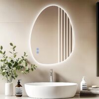 Led Bathroom Mirror, 60X45 cm Asymmetrical Bathroom Mirrors With Touch Switch, 3 Colors Dimmable Light, Anti-Fog, Wall Mounted Smart Frameless Mirror, IP54