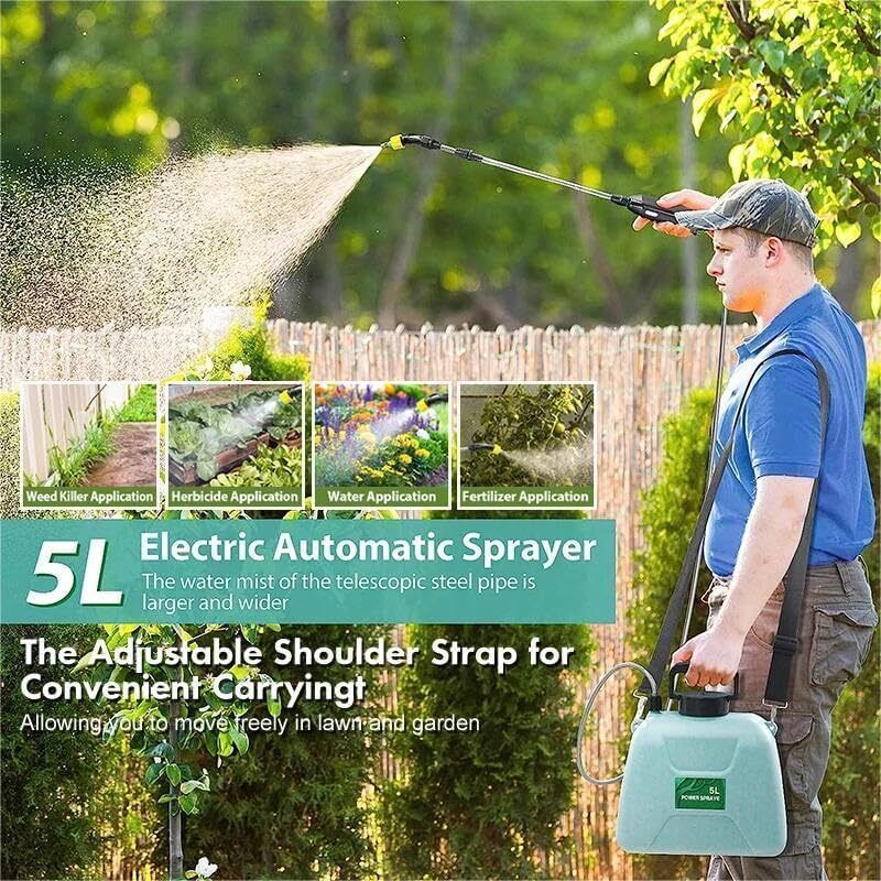 Pulvérisateur électrique Rechargeable Pour Jardin - 5m Tuyau + 3 Buses + Lance Télescopique - Arrosage Et Traitement Facile - 2