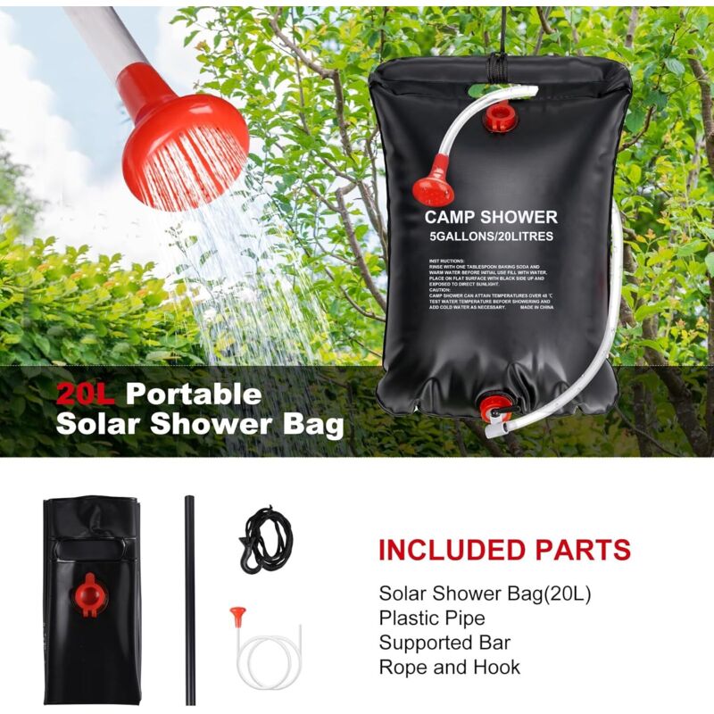Kit De Douche Solaire Portable 20L - Sac Chauffant Pour Camping, Plage