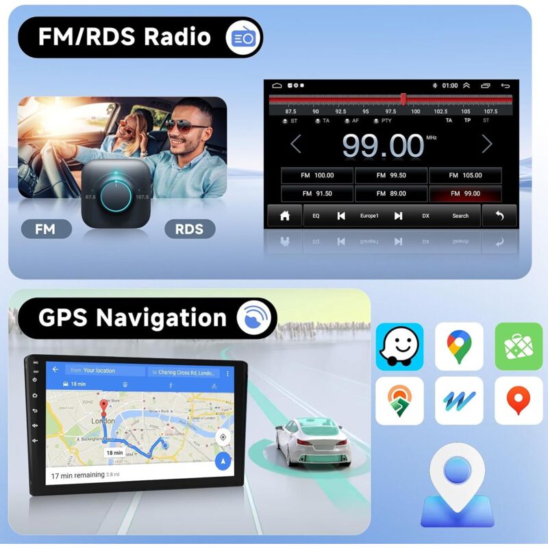 Autoradio Android 2 Din 10.1 Pouces Pour Toyota Aygo/Peugeot 107/Citroën C1 – Carplay/Android Auto Sans Fil – GPS, DAB+, Caméra De Recul
