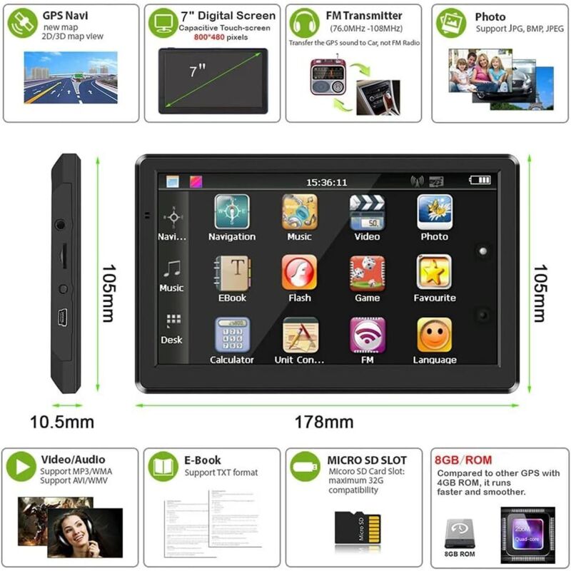 GPS Voiture/camion 12,7 Cm écran Tactile - Carte UK/UE 2025, Mises à Jour Gratuites à Vie, Recherche Code Postal, Alertes Radar - Pour Poids Lourd Et Voiture