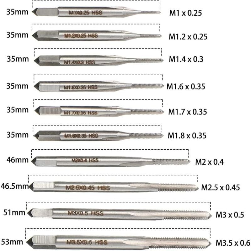 Taraud à Main De Machine, 10pcs Mini M1 à M3.5 Taraud à Main De Machine à Filetage Grossier Filetage Taraudage Taraudage Pour Usiner Des écrous Ou