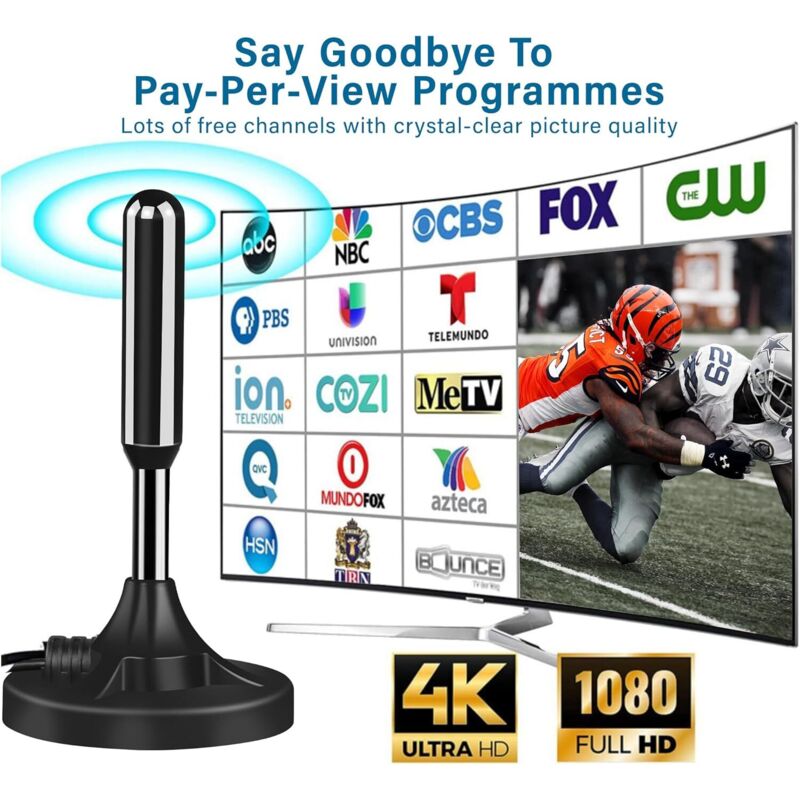 Antenne Tv Intérieur Puissante Avec Amplificateur Intégré Tnt Numérique