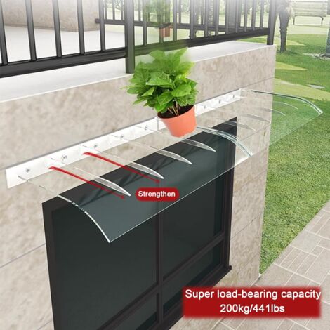 Auvent De Porte En Aluminium Et Polycarbonate Transparent – Protection UV 99,99% – Marquise Moderne 45x160 Cm Pour Entrée, Terrasse Et Abri Pluie