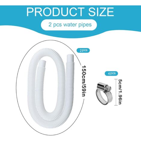 Lot De 2 Tuyaux De Remplacement Pour Pompe De Piscine Hors Sol - Diamètre 32mm, Longueur 1m, Blanc, Avec Colliers De Serrage