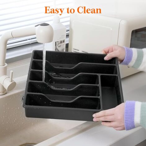 Boîte De Rangement Avec égouttoir Pour Couverts - Organisateur Cuisine Pratique, Avec Couvercle, Couleur Bleue