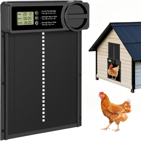 Porte De Poulailler Automatique Programmable - Écran LCD, Anti-pincement - Alimentée Par Piles - Pour Poules, Canards, Etc.