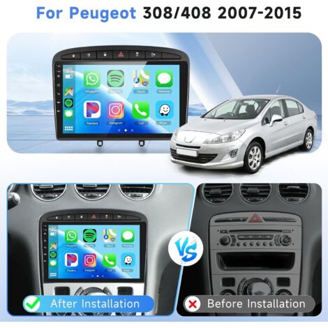 Autoradio Android 15 9" 4Go+64Go Pour Peugeot 308/408 2007-2015 - Carplay/Android Auto Sans Fil, GPS, Caméra Recul