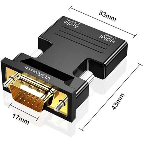 Vga Vers Hdmi Adaptateur HDMI Mâle Vers VGA Femelle + Audio - Convertisseur Vidéo 1080P Pour PC, TV, Projecteur HDMI Mâle VGA Femelle