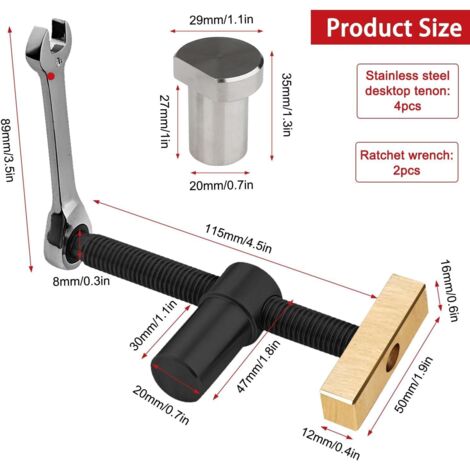 Lot De 2 étaux D'établi Avec 4 Bench Dogs - Pour Trous De 20mm, Serrage Rapide, Menuiserie