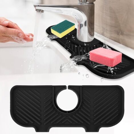 Grand évier Anti-éclaboussures 30/24 Pouces, Poignée De Robinet En Silicone, Plateau Collecteur D'égouttement, Tapis D'évier Plus Long En Silicone Pour Cuisine Salle De Bains