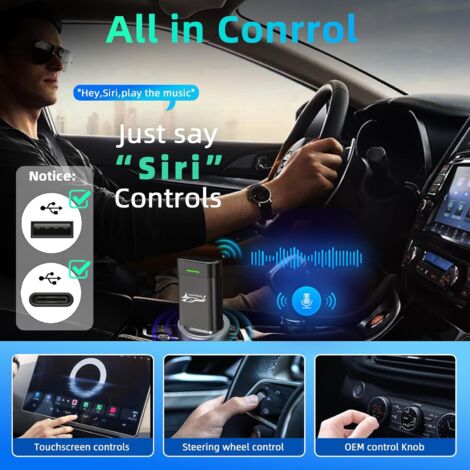 Adaptateur CarPlay Et Android Auto Sans Fil 2-en-1 - Plug & Play Pour Voitures Compatibles (USB/Type-C)