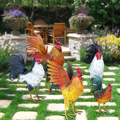 Figurines Métal Coq Et Poule - Décoration Jardin - 50 Et 47 Cm