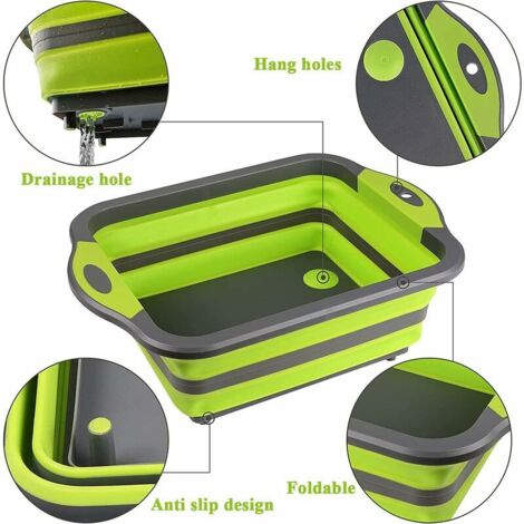 Planche à Découper Pliable 9 En 1 Camping - Avec Trancheuses, Panier égouttoir Et Couteaux