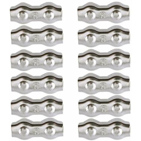 12 Pièces Duplex Clips, M3 Câble Métallique Clips, M3 Double Serre-Câbles, Pinces De Câble Métallique Duplex En Acier Inoxydable 304, Pour Cordes à Linge En Câble Métallique, Voiles De Soleil