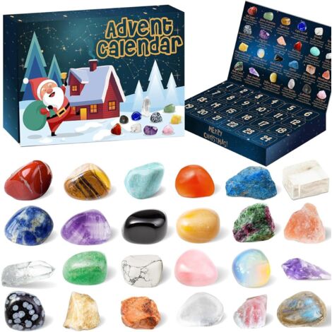 Calendrier Avent Pierres Et Minéraux 2024 – 24 Cristaux – Bracelet + Collier DIY – Noël – Dès Enfant