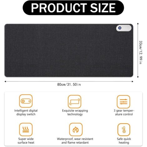 Tapis de souris chauffant 60x36cm, étanche, 5 niveaux réglables pour