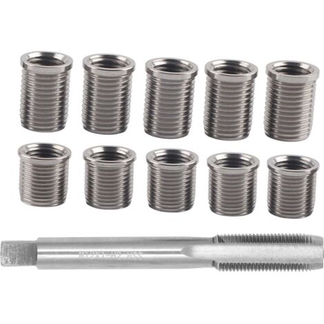 Eosnow – Outil de réparation de filetage de bougie d'allumage – Kit avec 10 tuyaux M10x1.0 et 1 taraud M12x1.0 – Acier inoxydable et rapide