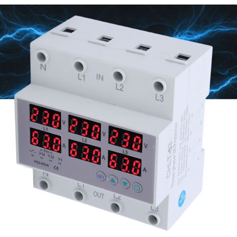 3-fase DIN-rail Voltmeter Ampèremeter - 63A, AC 390-500V, Met Digitale Display DIN-rail Voltmeter Ampèremeter