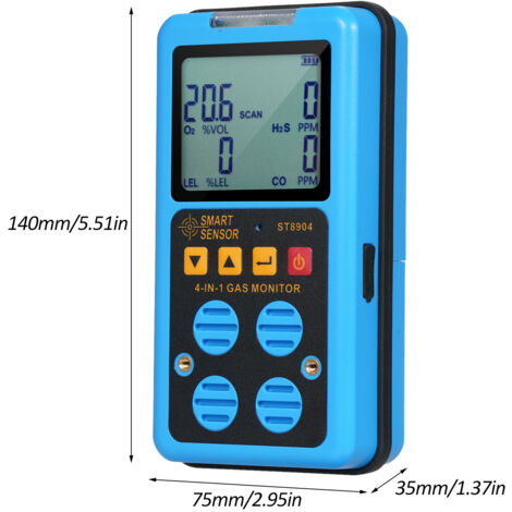 Eosnow Smart Sensor 4 in 1 Gasmonitor wiederaufladbare tragbare Detektor H₂s O₂ CO und LEL Multi Professional Sniffer mit LCD -Display -Klangschwingungs -Blitzalarmmodus (1/5)