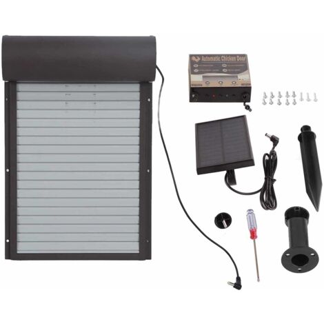 Eosnow Porta automatica per pollaio Porta per pollaio con tenda avvolgibile in metallo ad energia solare con timer per pollo, anatra, pollame (1/5)