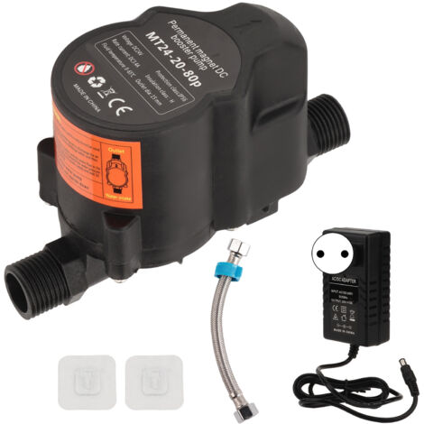Eosnow  Bomba elevadora de presión de agua, bomba de recirculación de refuerzo de ducha pequeña, completamente automática, de bajo ruido, 24V CC, enchufe europeo de 100-240V